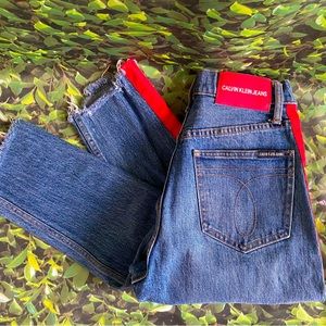 Calvin Klein Red Pinstriped High Rise Jeans